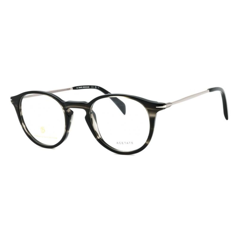 David Beckham Eyeglasses Round Full Rim, Grey Horn Frame and Clear Demo Lenses